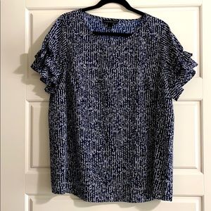 Lane Bryant Ruffle Sleeve Top with Navy and White